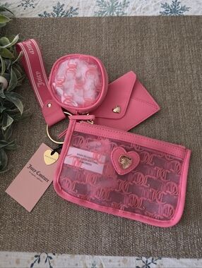 Juicy Couture Hot Pink Logo Card & Key Pouch Set